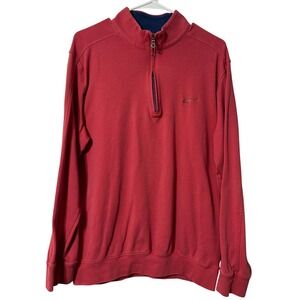 Greg Norman Quarter Zip Mens Large Coral Pink 100% Cotton Shark Logo Golf